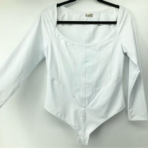 Free People White Long Sleeve Bodysuit